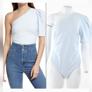 Free People One-Shoulder Light Blue Bodysuit Thong